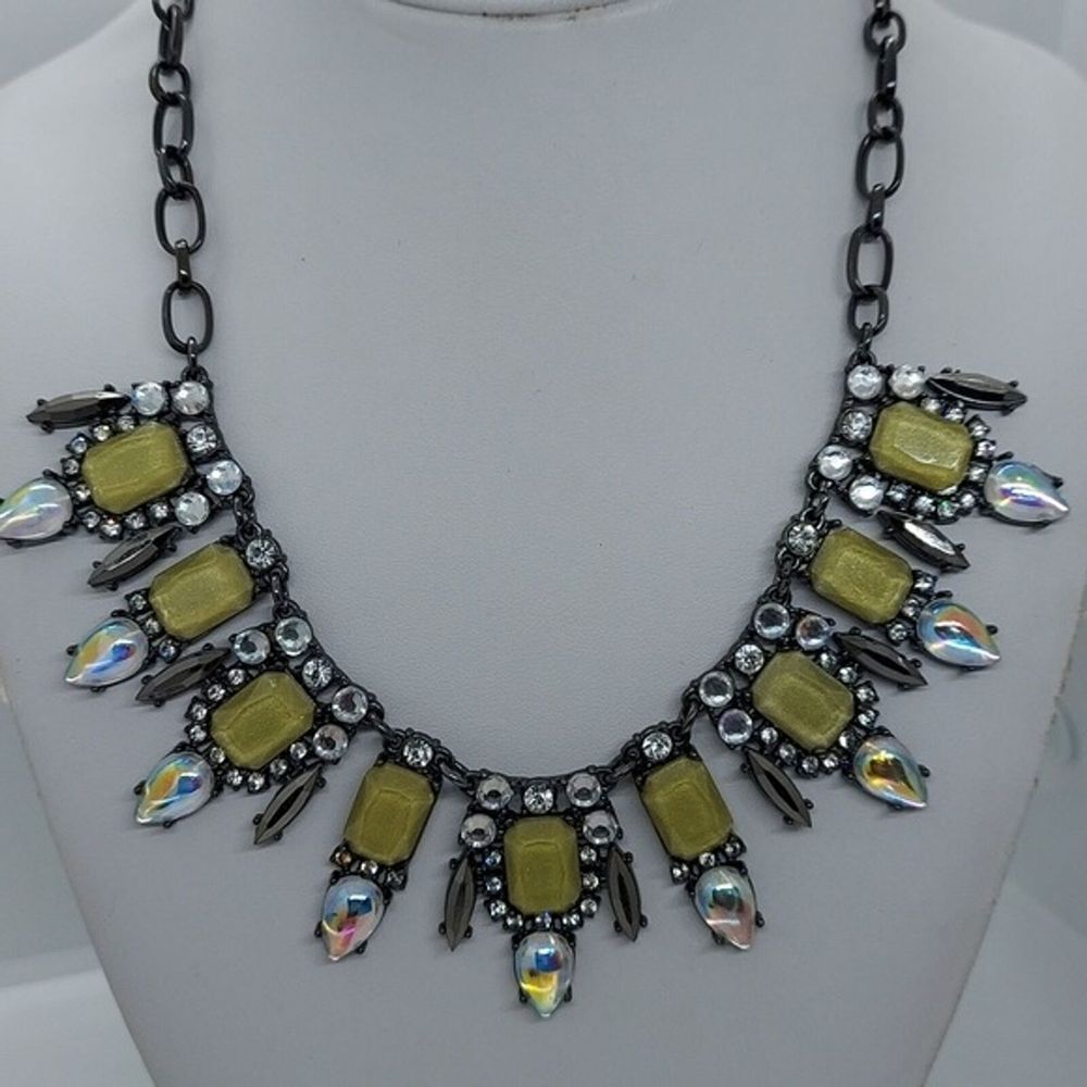 Aurora borealis gun metal statement necklace